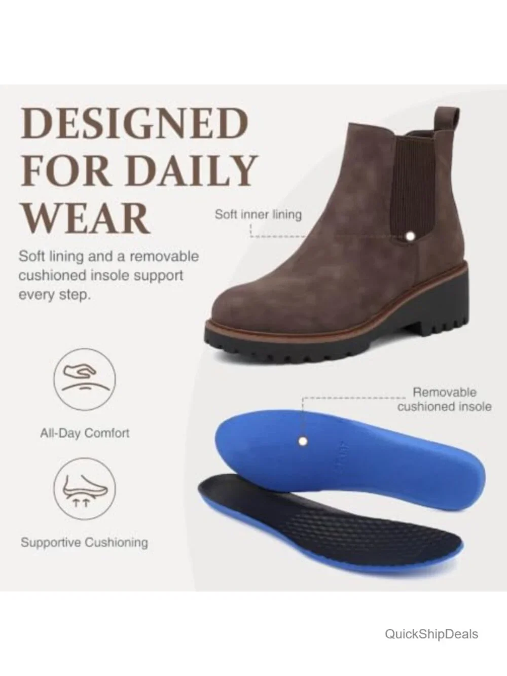 Women's Chelsea Wedge Boots Side Zip Lug Sole Round Toe Fall Ankle Boots